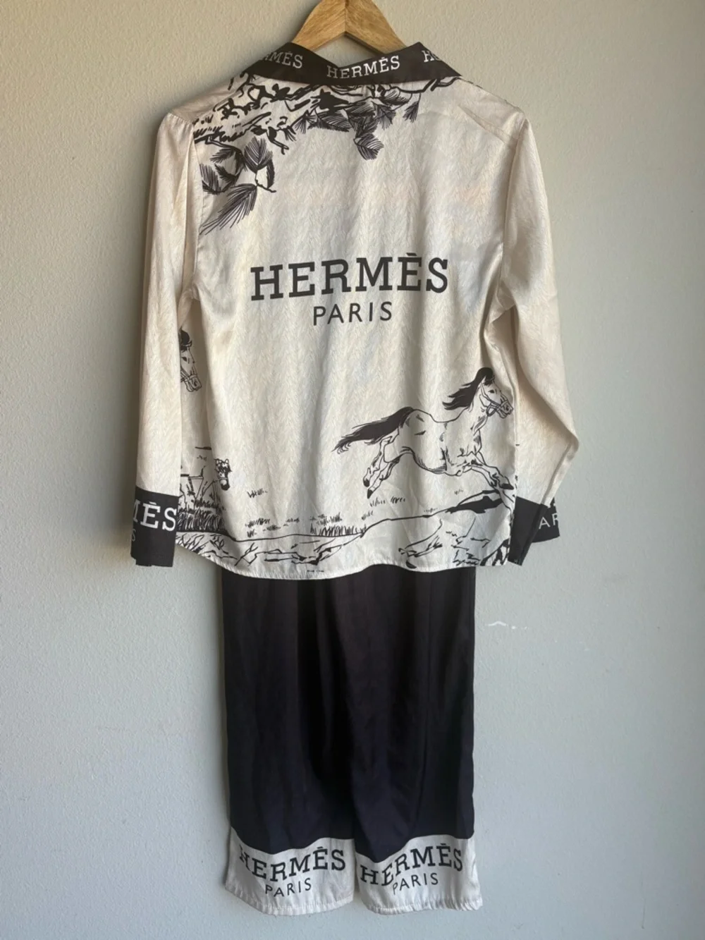 Ivory and Black Printed Button-Up Shirt and matching pant set - Picture 5 of 10